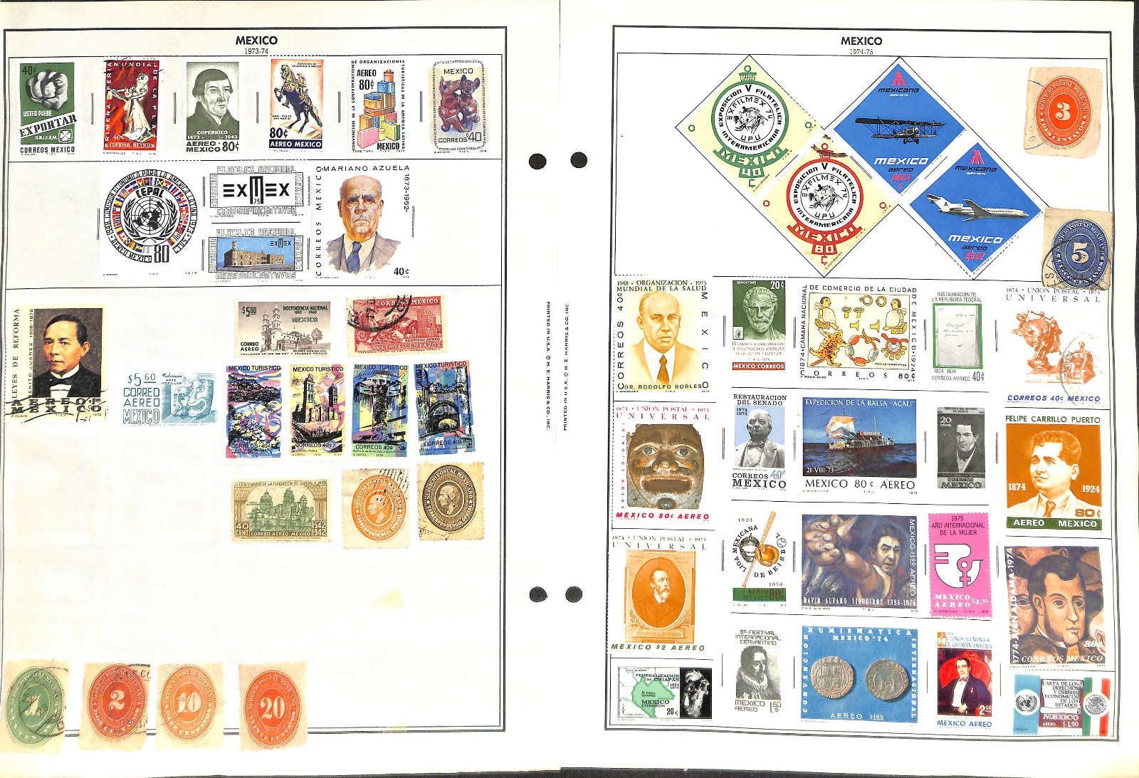 Mexico Stamp Collection on 40 Harris Pages, 1884-1990 (BH)