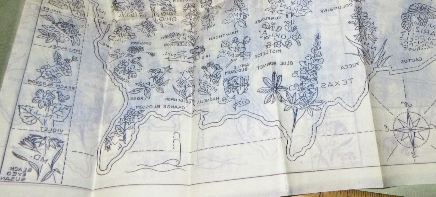 VTG/ NEW/OLD-USA STATE FLOWERS & MAP PANEL PATTERN #2-654~Approx. 16.50'x21.0"-N