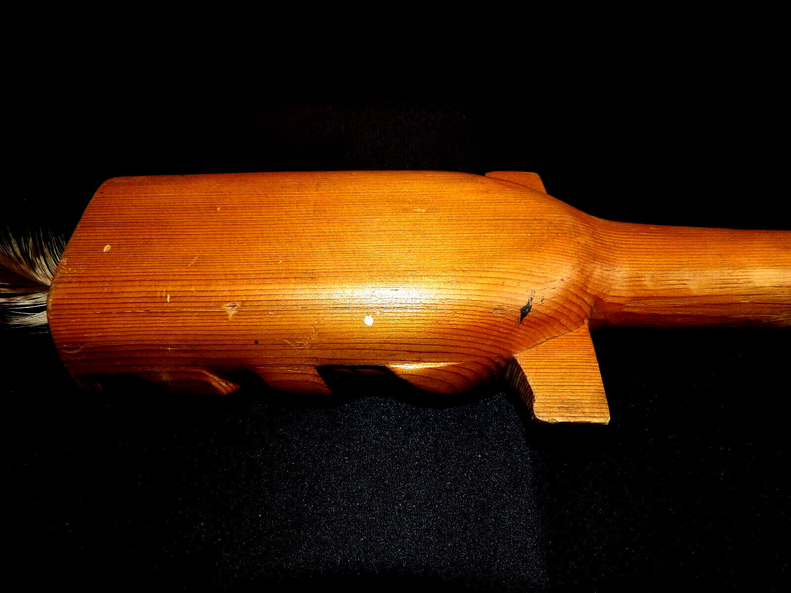 NW Coast Native American Hand Carved Cedar Rattle Wolf Shaman