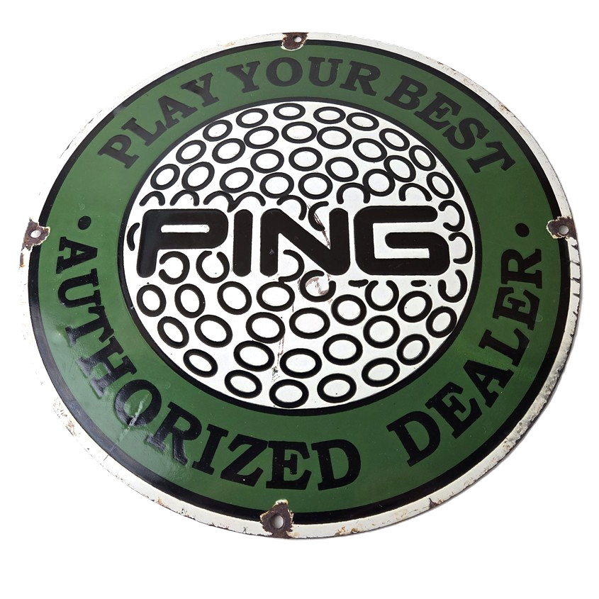 Vintage Ping Golf Sign - Play Your Best Golfing Dealer Porcelain Gas Pump Sign