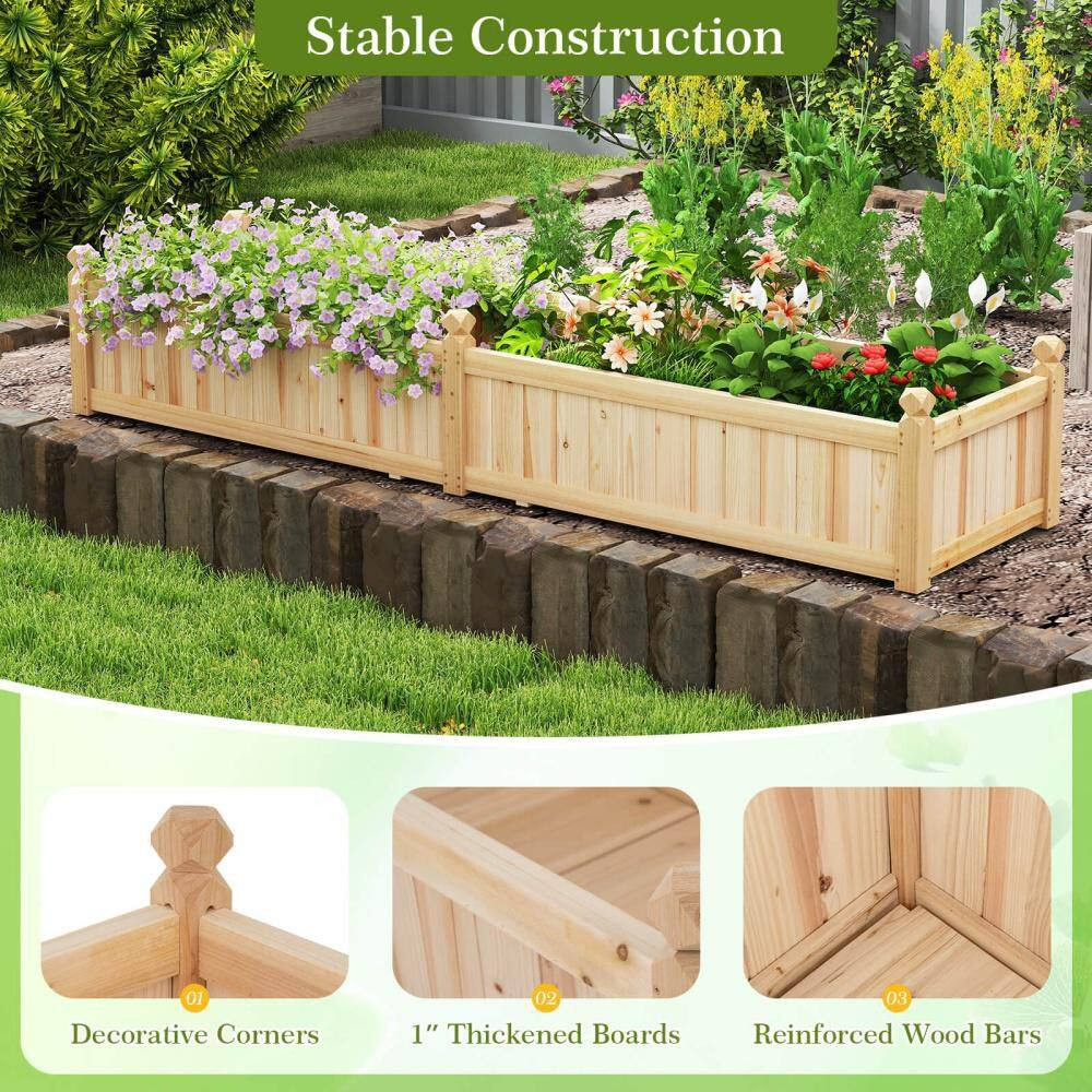 Wood Raised Garden Bed Outdoor Rectangular Planter Box with Drainage Holes Natur
