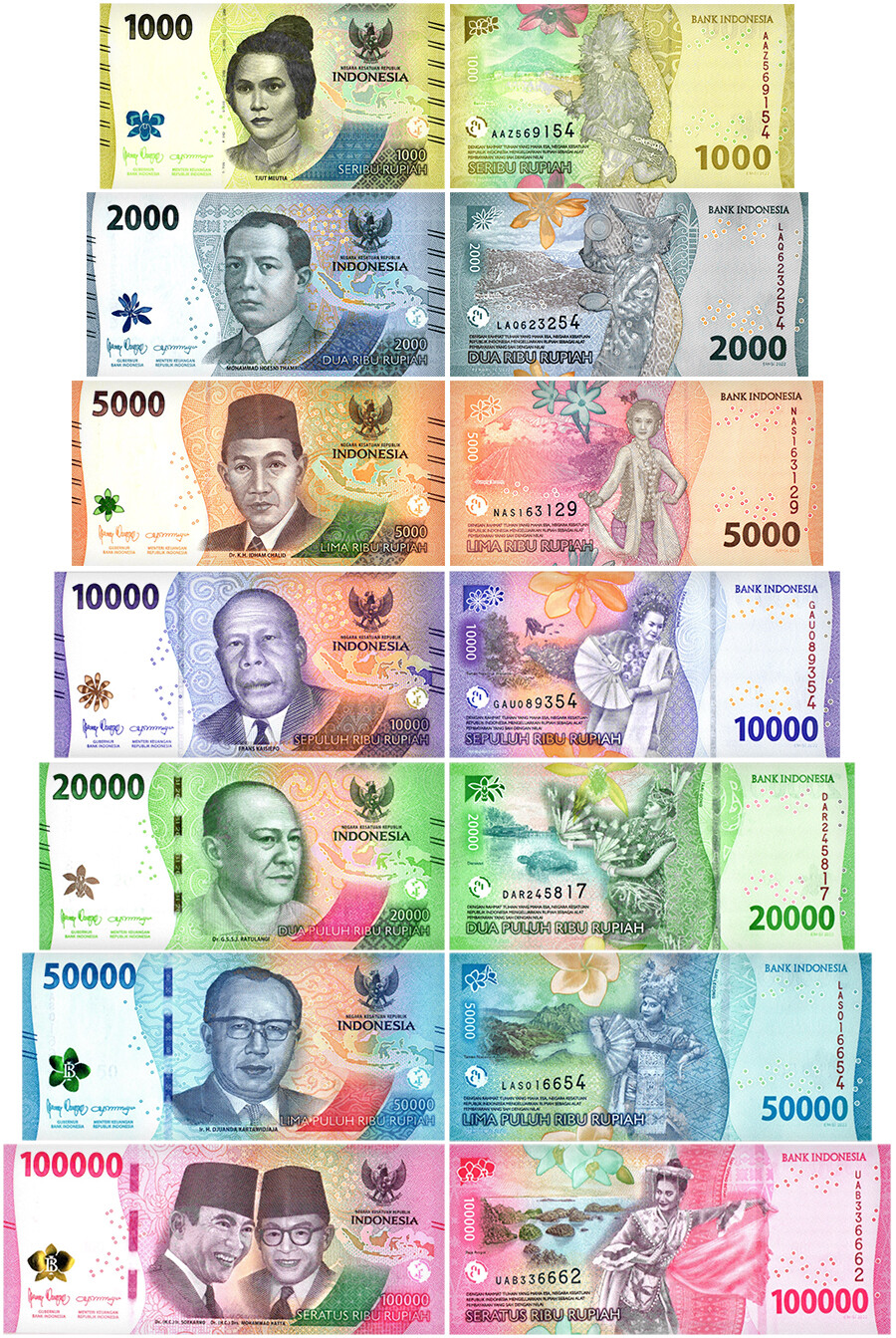 Indonesia 1000-100000 Rupiah 7 Pieces Set, 2022, P-162N-168, UNC