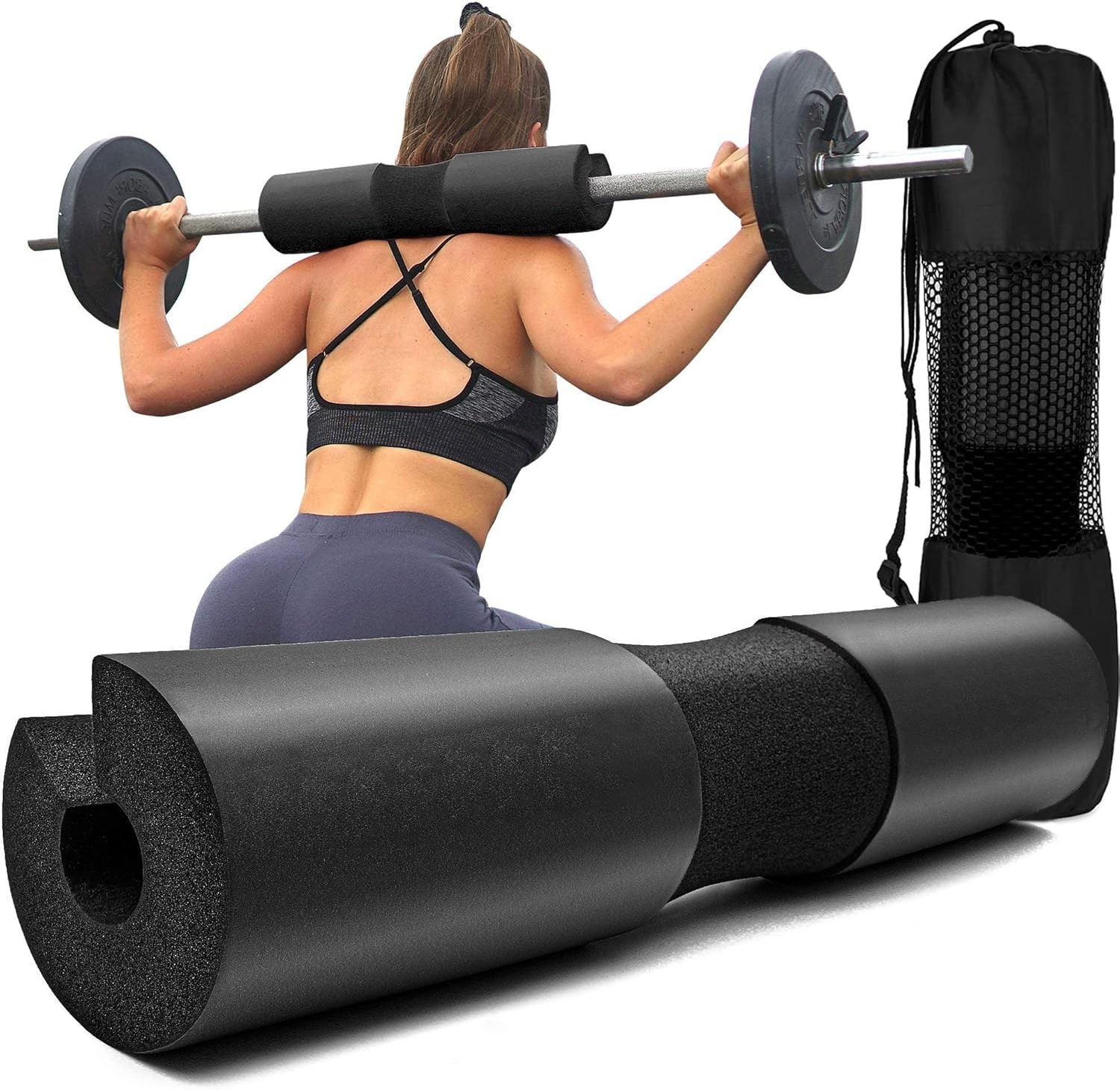 Squat Pad - Foam Barbell for Squats Cushion, Lunges & Bar Padding Black