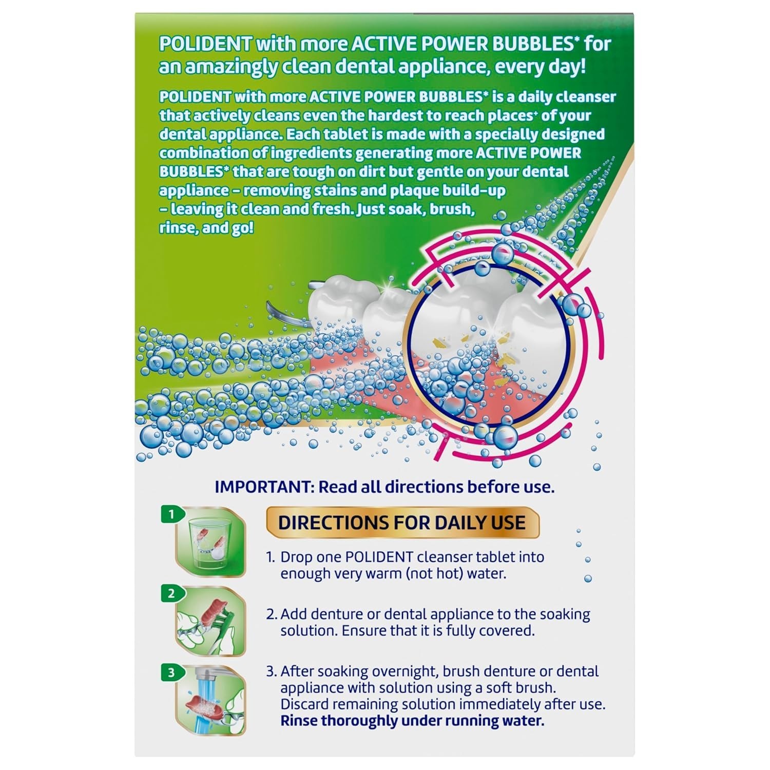 Polident Overnight Whitening Dental Cleanser Tablets 90 Ct (2 Pack) Antibacteria