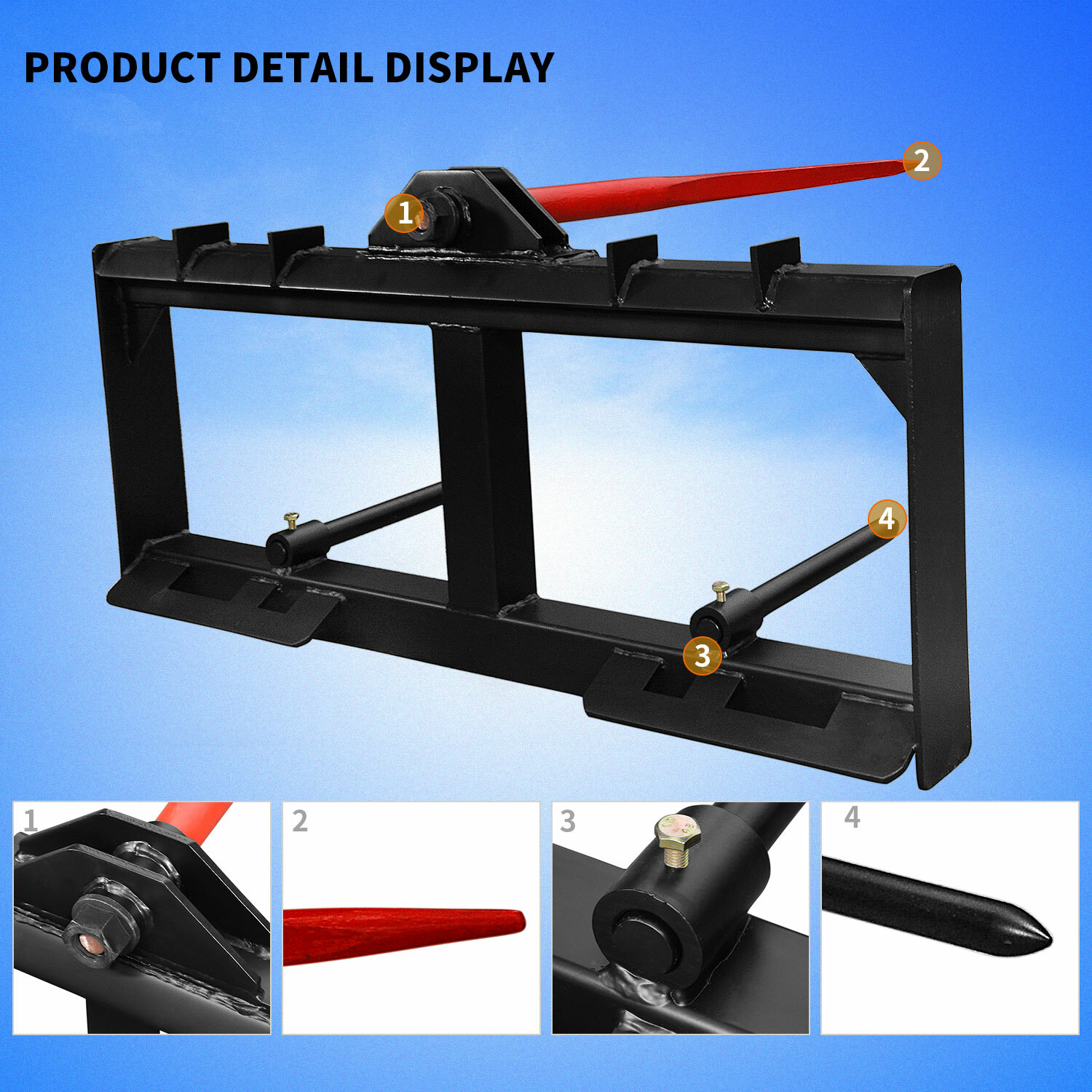 49" Tractor Hay Spear Skid Steer Loader Quick Attach for Bobcat Tractor 3000 LBS