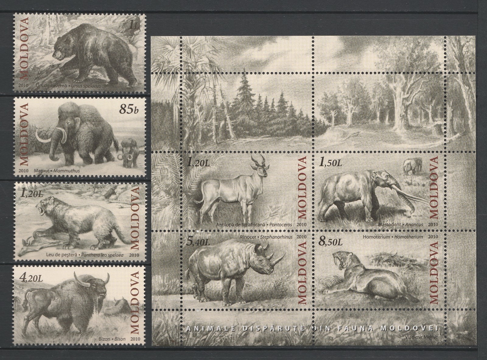Moldova 2010 Animals "Extinct Fauna of Moldova", 8 MNH stamps