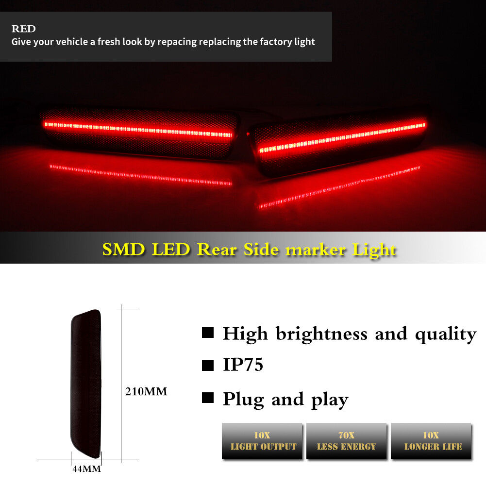 Smoked Rear Bumper Reflector Side Markers Red LED Light For 2005-09 Ford Mustang