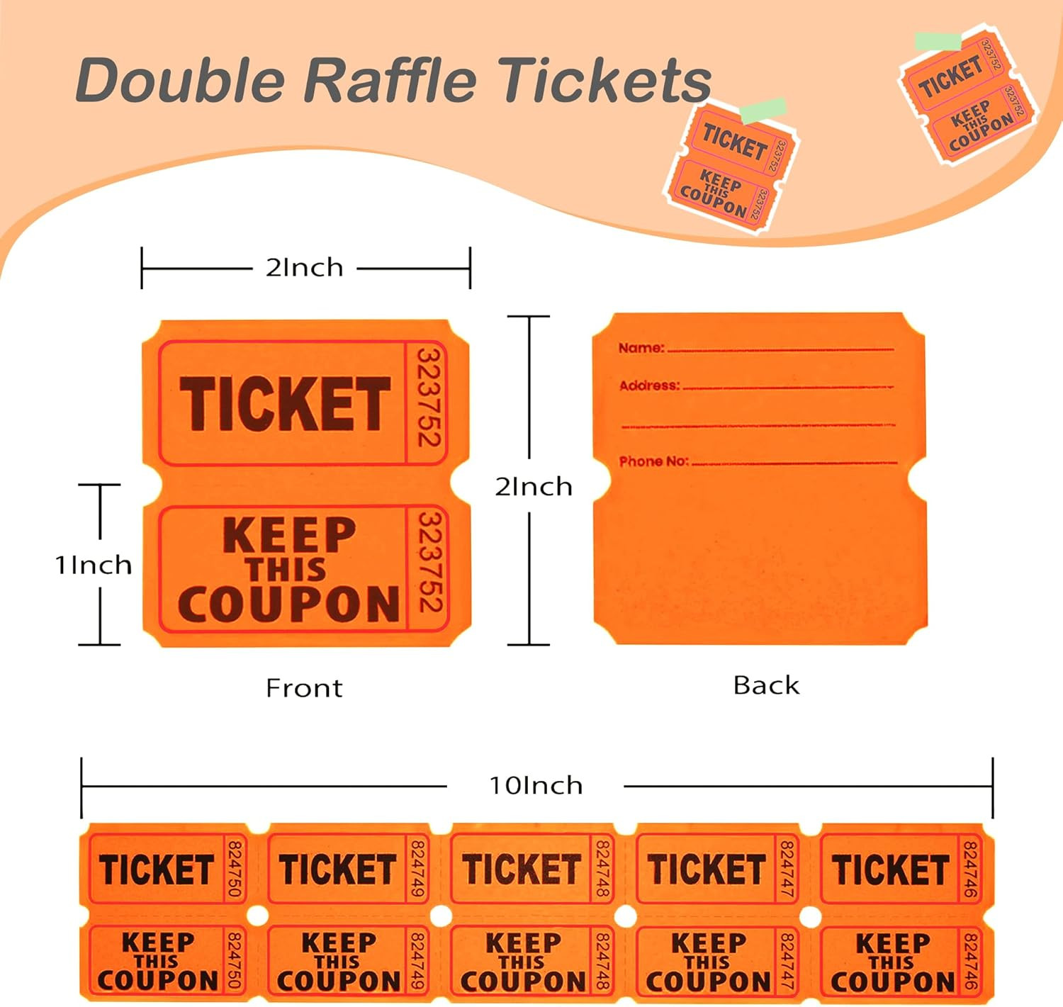 2000 Pcs 1000 Pairs Raffle Tickets, 50/50 Double Raffle Tickets, 250 Double Tick