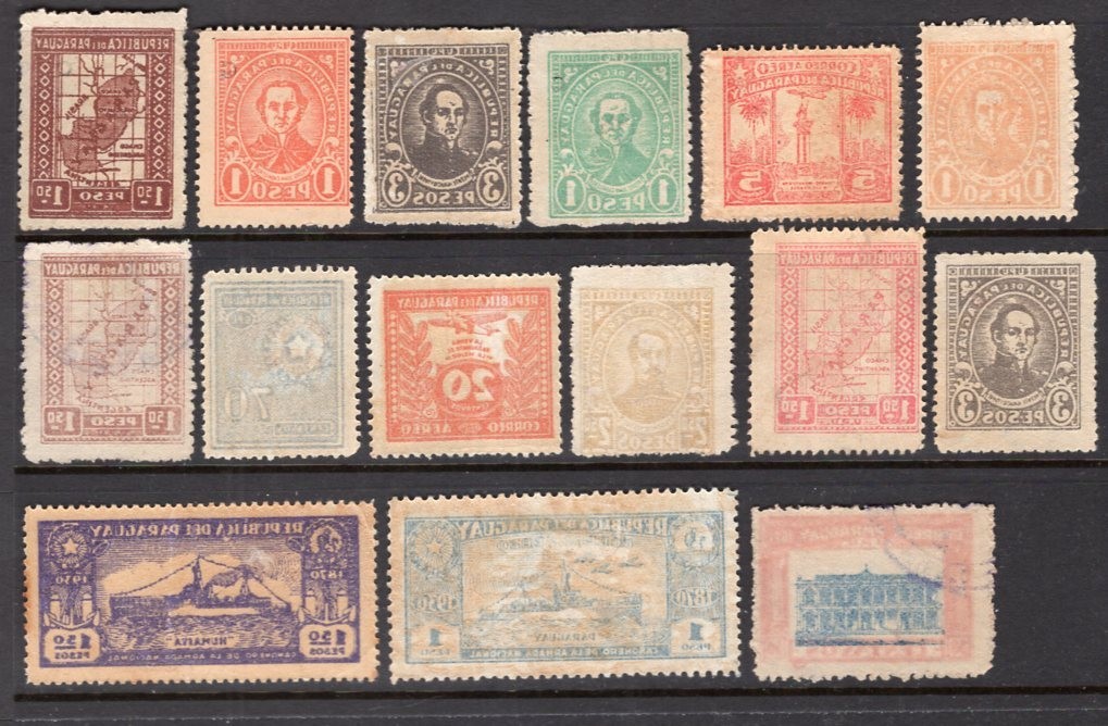 Paraguay 1920-1931 Group of 15 Stamps With Offset on Reverse