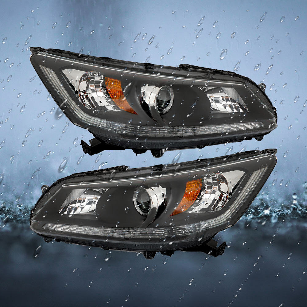 Front Pair For 2013-2015 Honda Accord Sedan Headlights Black Right+Left Halogen