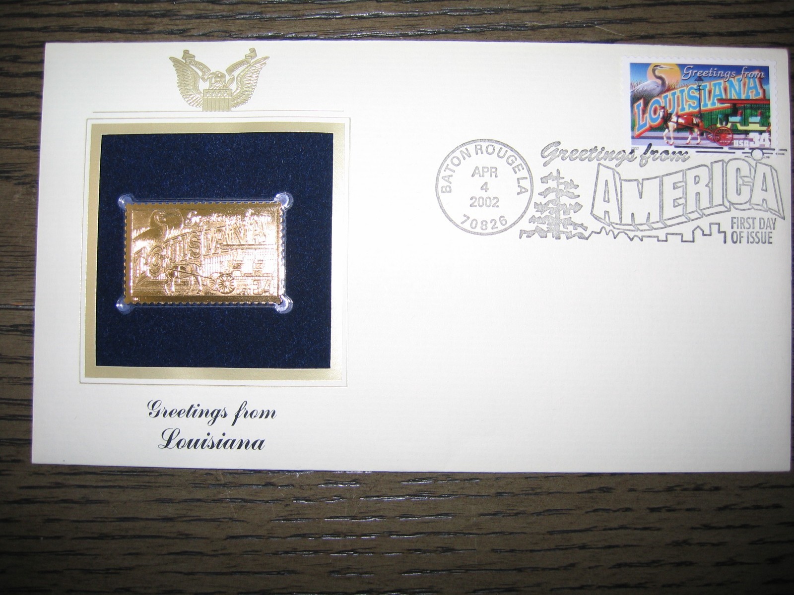 2002 LOUISIANA Greetings From America replica Gold Stamp Golden COVER