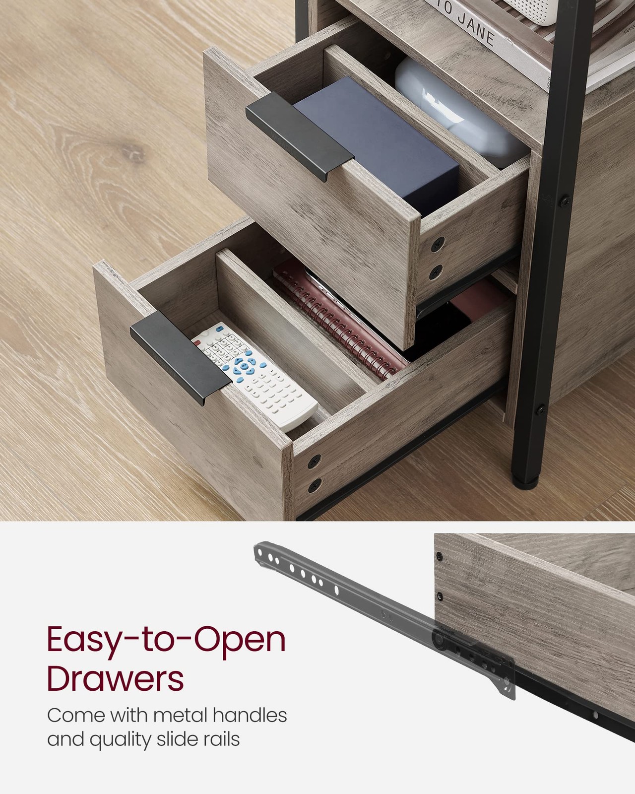 Slim Nightstand with Charging Station 2 Drawers for Small Spaces