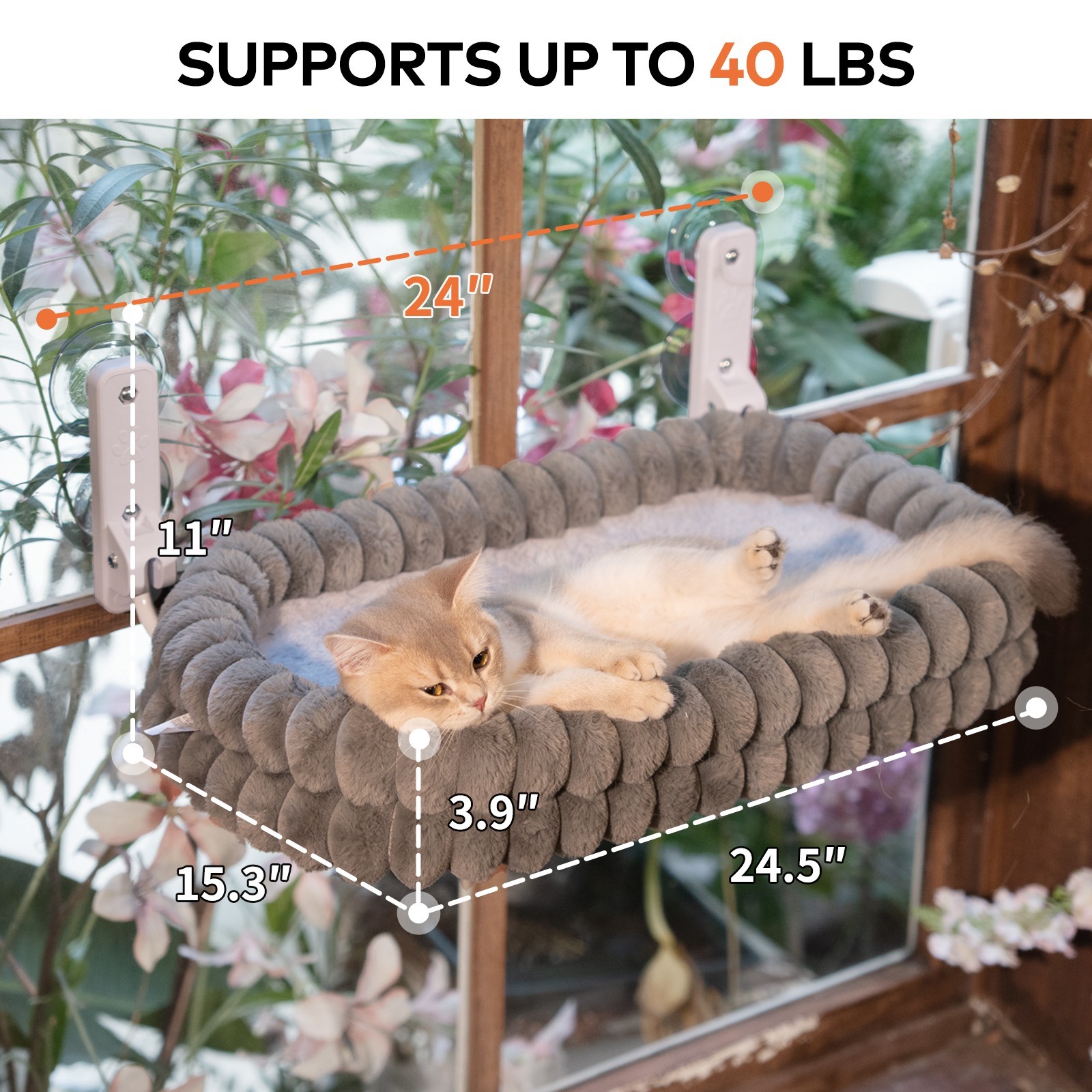 Cat Window Perch, 23*15in Double-Layer Foldable Pet Hammock(Medium,Gray)