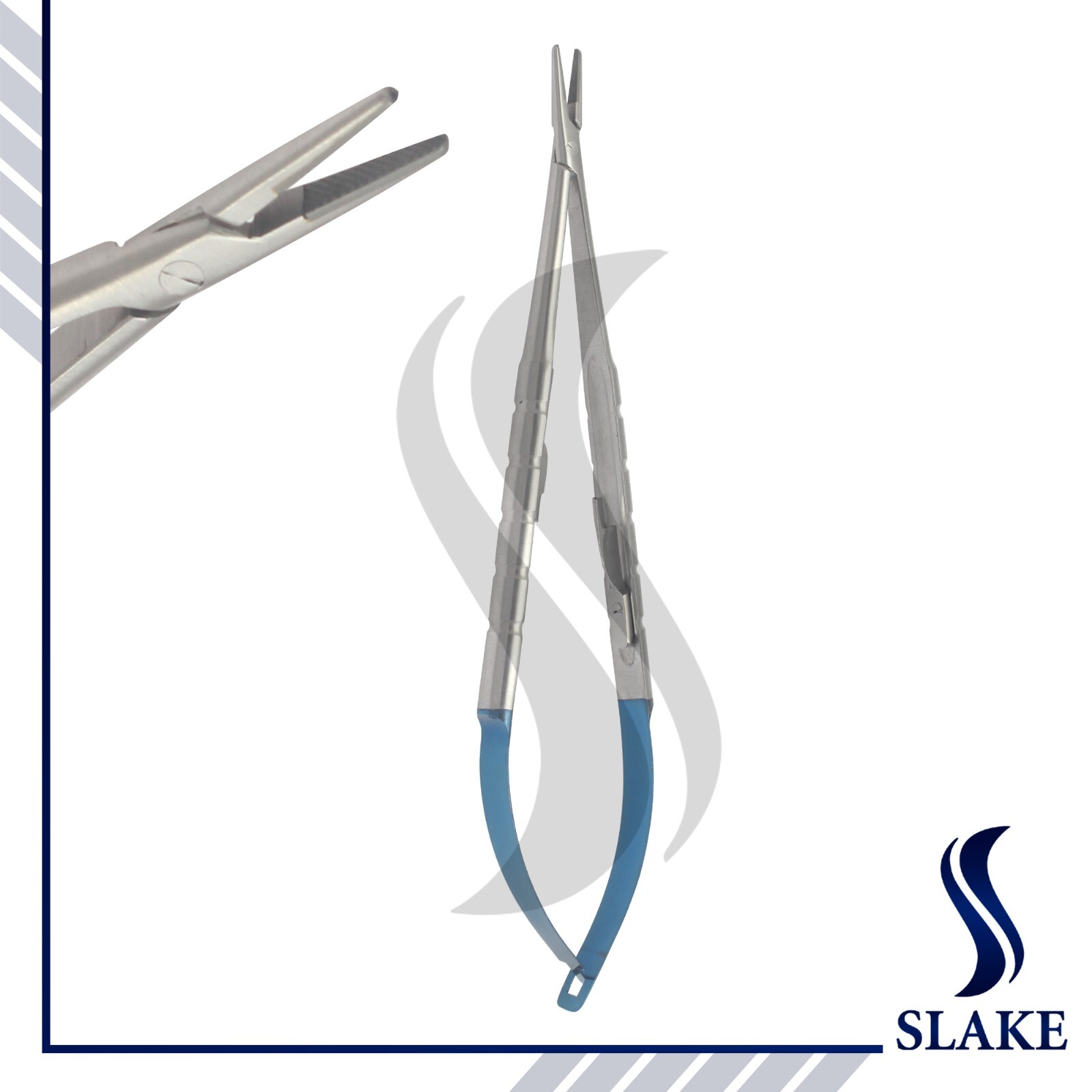 3 CASTROVIEJO Scissors Needle Holder Curved TC Forceps Dental Eye Set KIT Blue