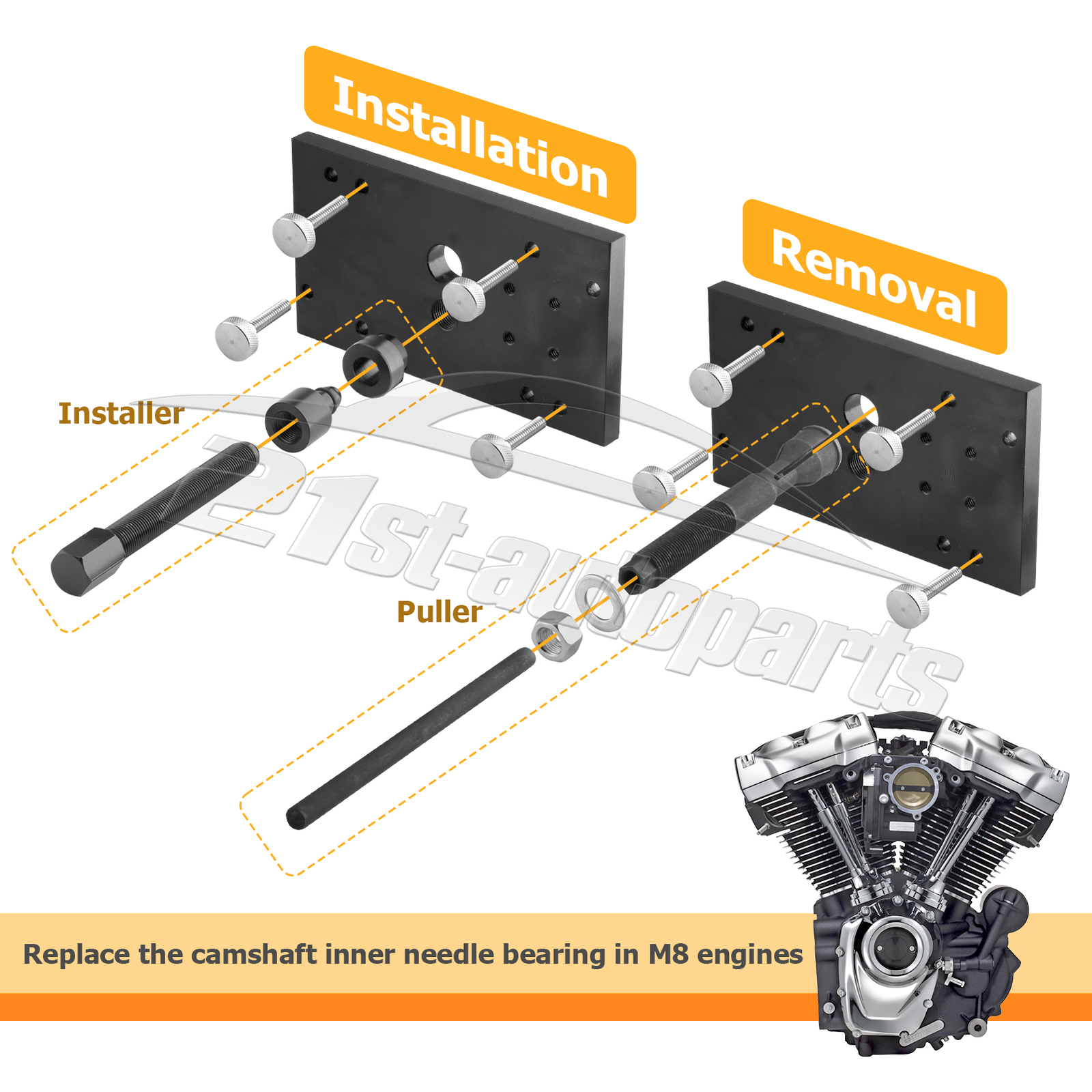 For Harley Milwaukee 8 Inner Cam Bearing Remover & Installer + Cam Locking Tool