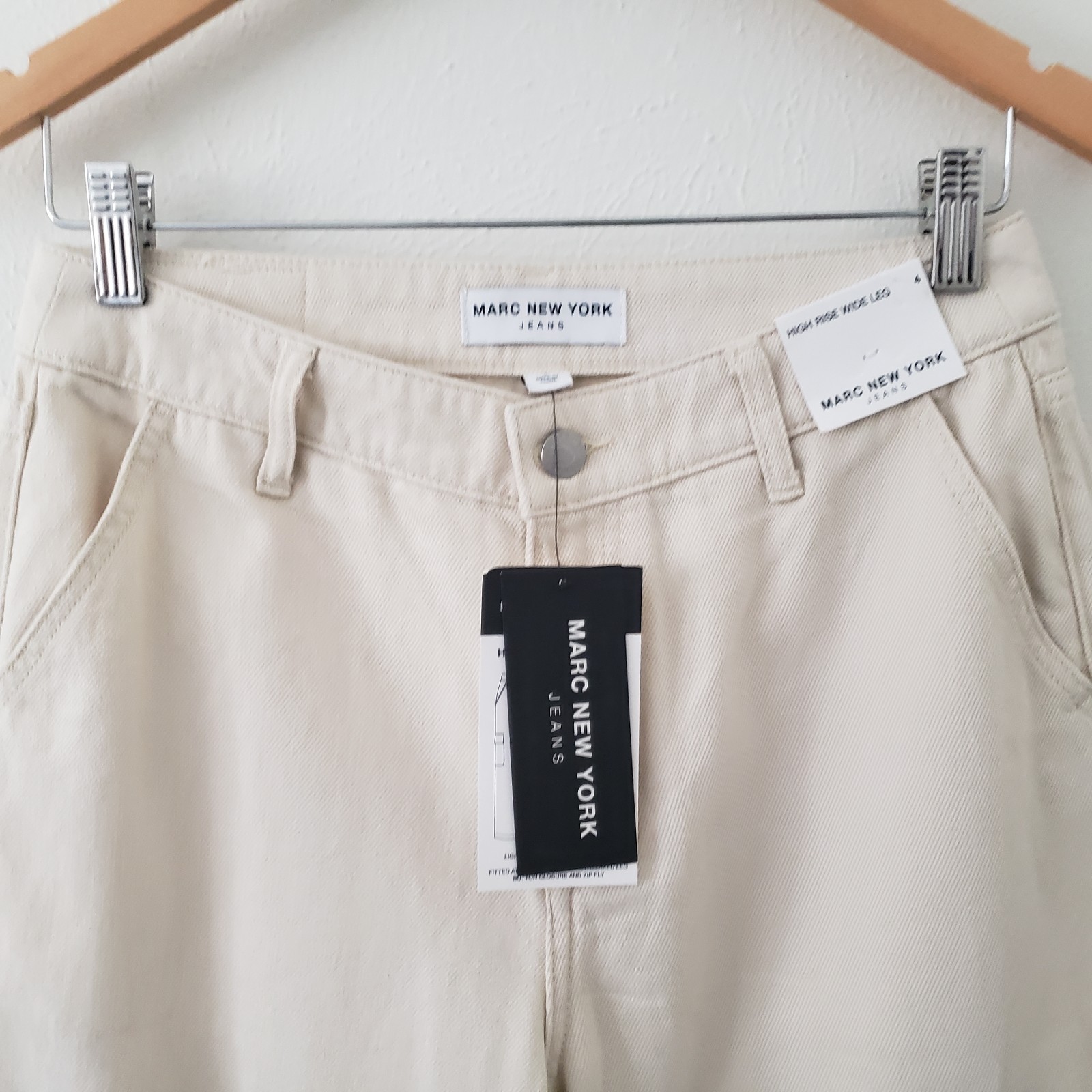 Marc New York Jeans Womens Size 4 Cargo Ecru Denim Cotton High Rise Wide Leg NWT