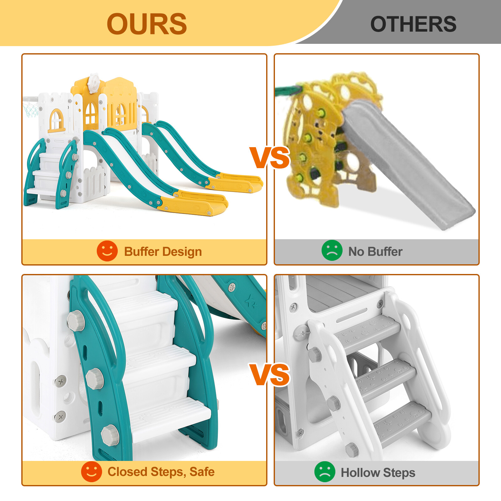 New 9in1 Kids Double Slide Toddler Playground Climb Playset Indoor/Outdoor Toys