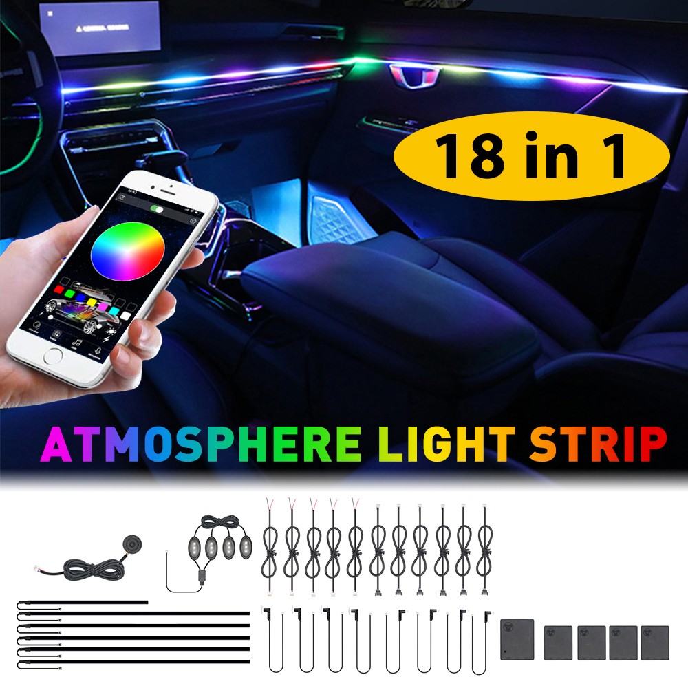 18in1 Car Atmosphere Interior LED Acrylic Guide Fiber Optic Ambient Lights Decor