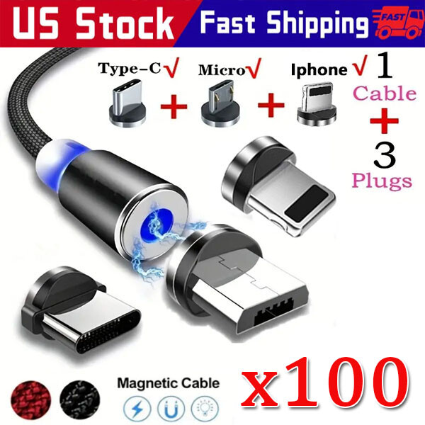180°+360° Rotate Magnetic Charger Cable Phone Fast Charging Type C Micro USB Lot