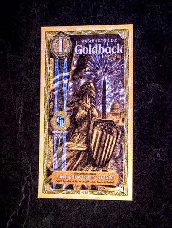 1 WASHINGTON DC GOLDBACK 1/1000 OZ 250 YEARS COMMEMORATIVE EDITION BU 🔥