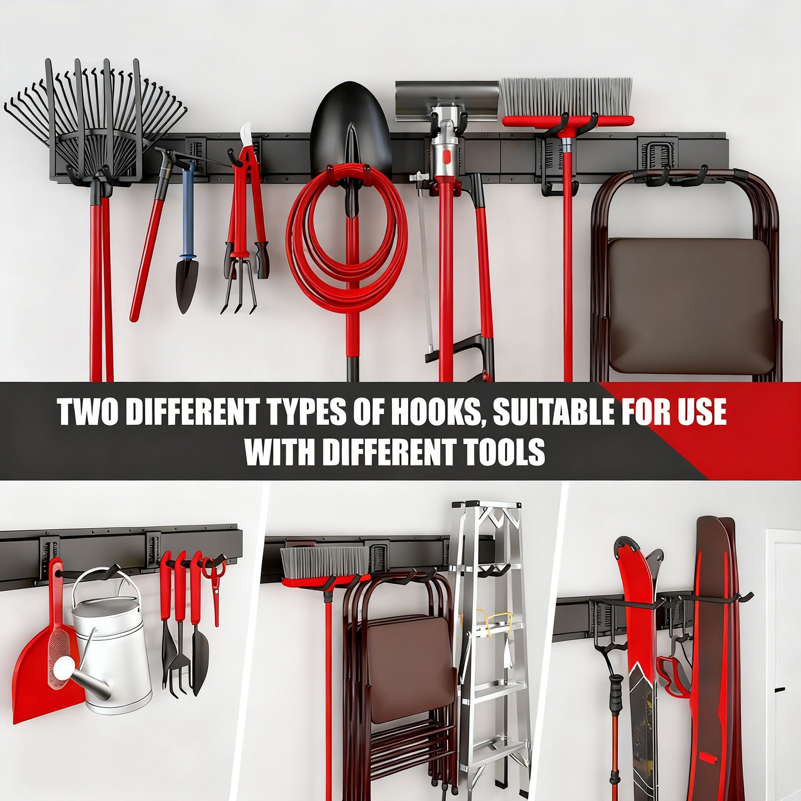 Garden Tool Organizer Wall Mount 48 Inch Black Metal Garage Storage Rack Heavy