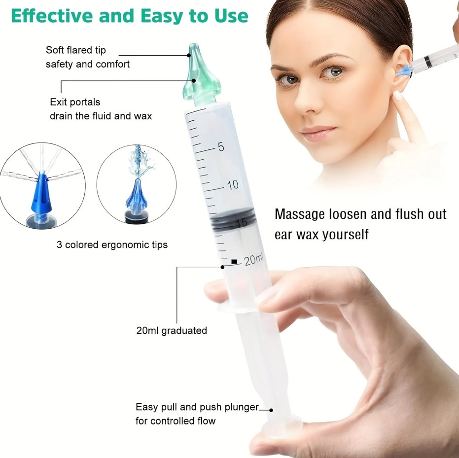 1 pc Ear Wax Removal Syringe Kit Ear Cleaner Rinse Tool with Replacement Tip