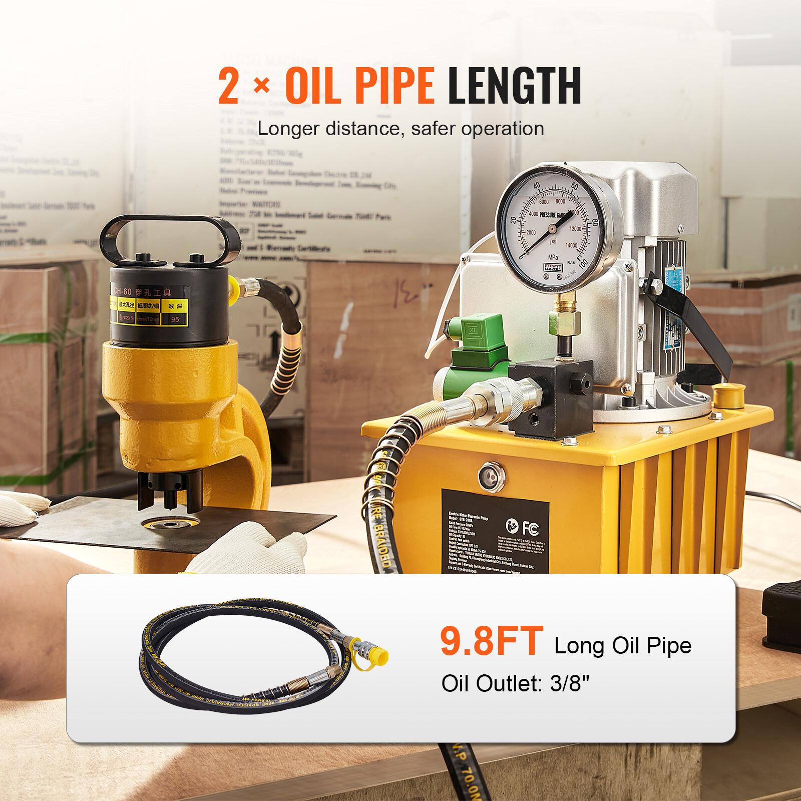 Electric Hydraulic Pump Single Acting Oil Pump 10000 PSI 8L Solenoid Valve