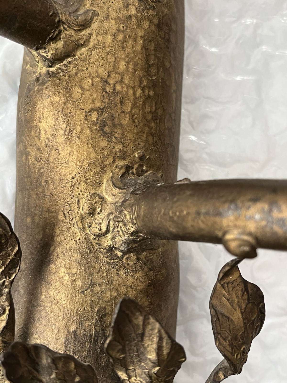 Vintage Pair Solid Bronze Gilt Magical Mystic Forest Wall Candle Holder Sconces