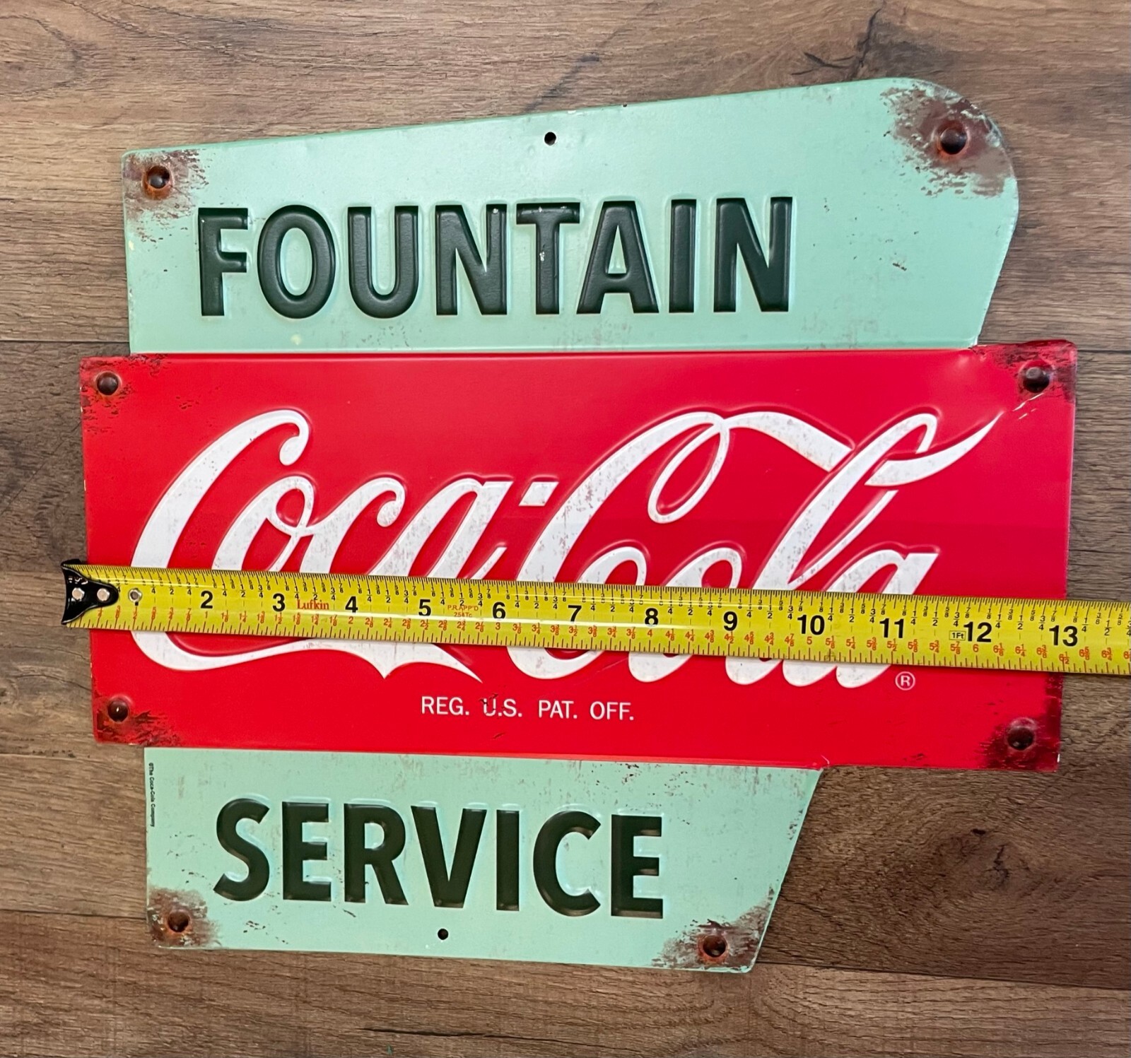 Coca Cola Fountain Service Metal Wall Art Embossed sign 11" x 12"