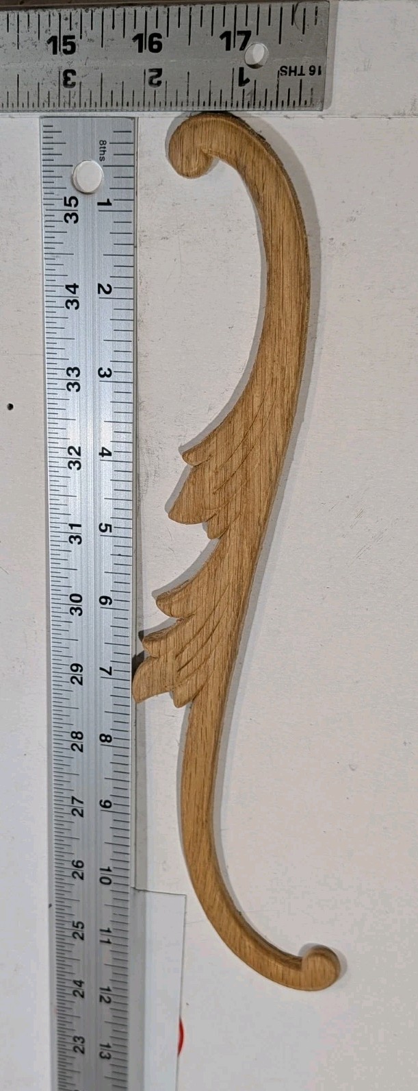 Vintage Red Oak Embossed Wood Appliques Pair 12" Long Scroll Onlay NOS Furniture