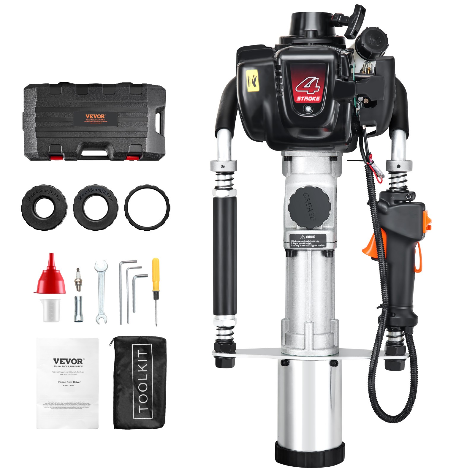 VEVOR 37.77cc Gas Powered T Post Driver 4 Stroke Fence Piling Pounder w/ 3 Head