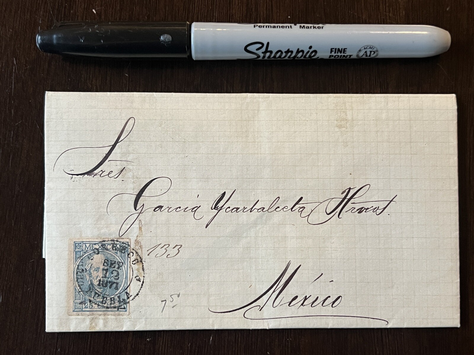 1871 PUEBLA MEXICO FOLDED LETTER COVER, OVAL CANCEL, HIDALGO IN CIRCLE STAMP