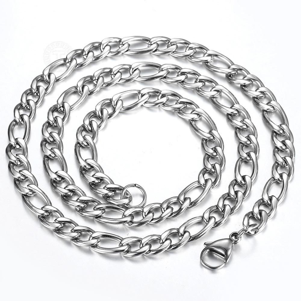 3/5/7/9mm Silver Stainless Steel Figaro Chain Necklace Choker Men Women 16-30"