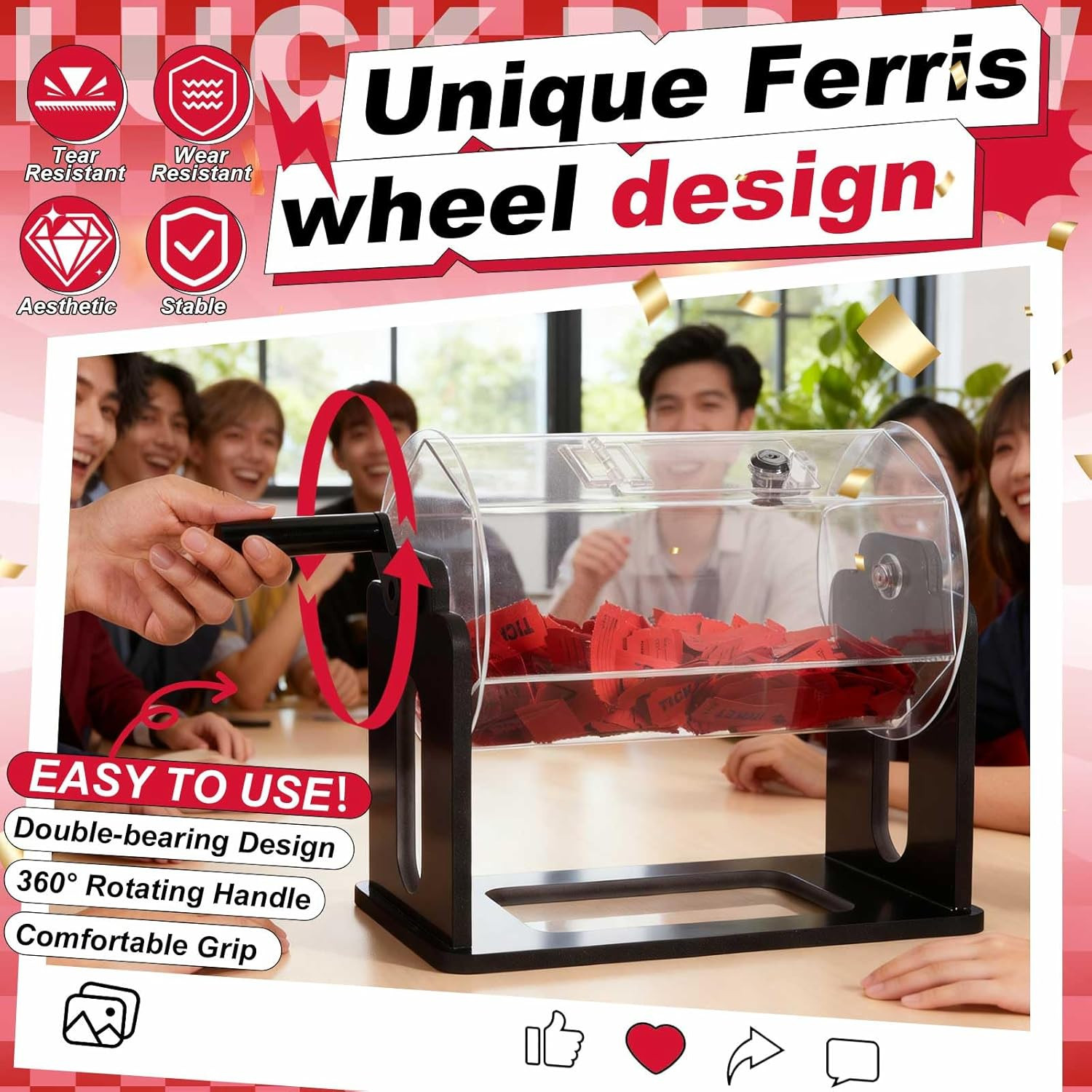 Clear Acrylic Raffle Drum Hexagon Ticket Spinner Box, New