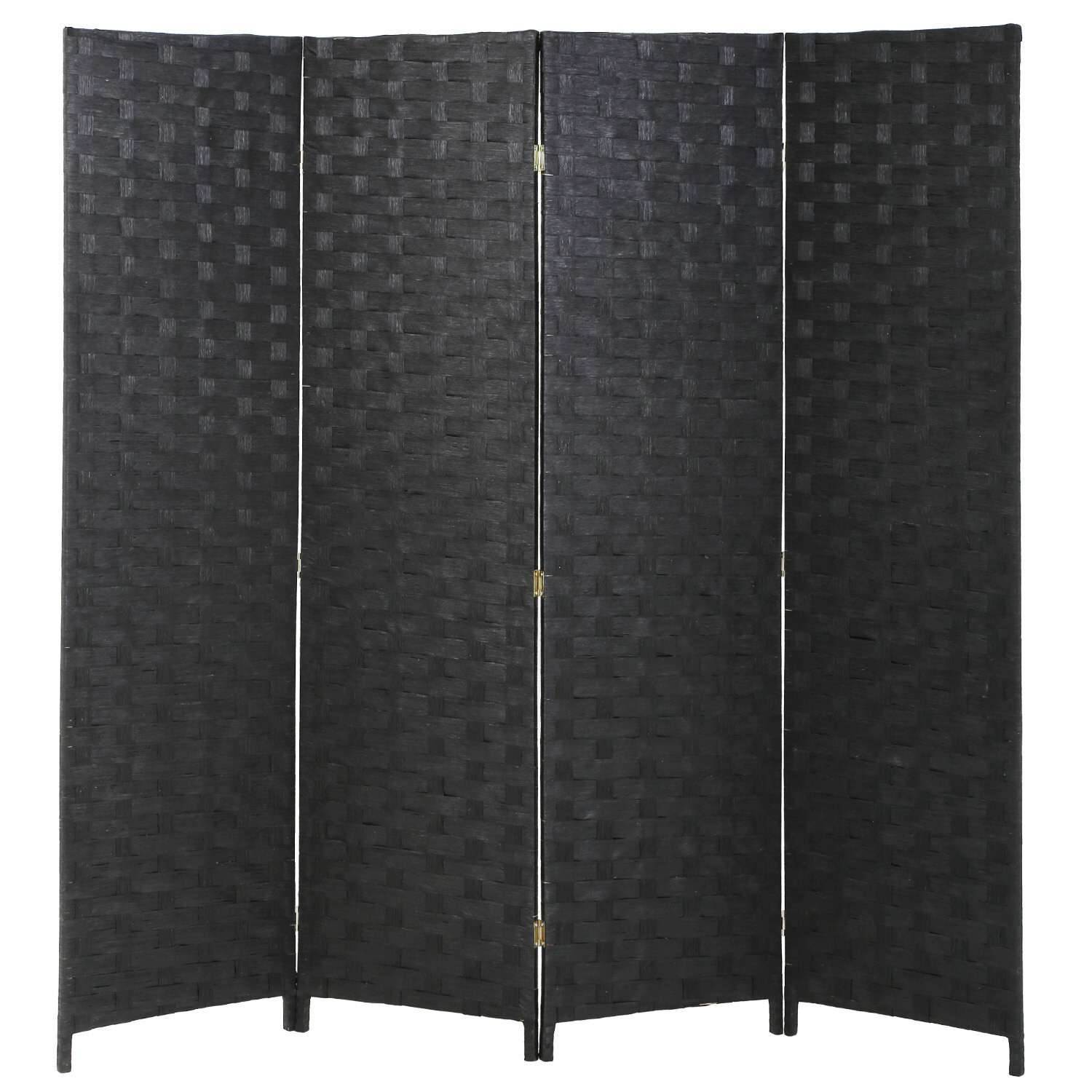 Room Divider 6FT Wood Mesh Hand-Woven Room Divider, 4-Panel Indoor Folding Black