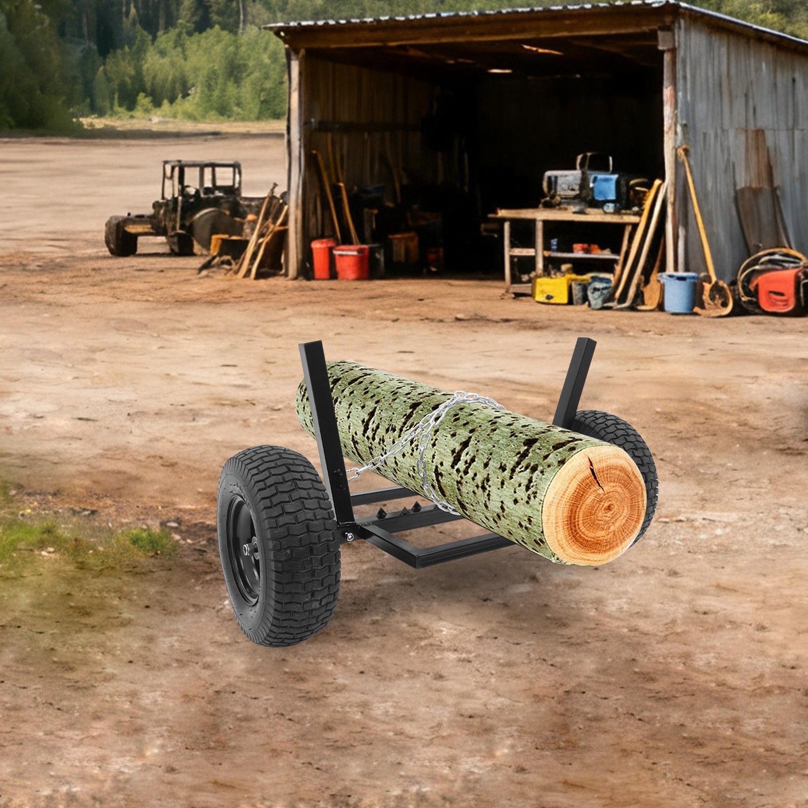 1500 LBS Capacity Log Skidder Heavy Duty Log Holder Log Dolly with Chain Black