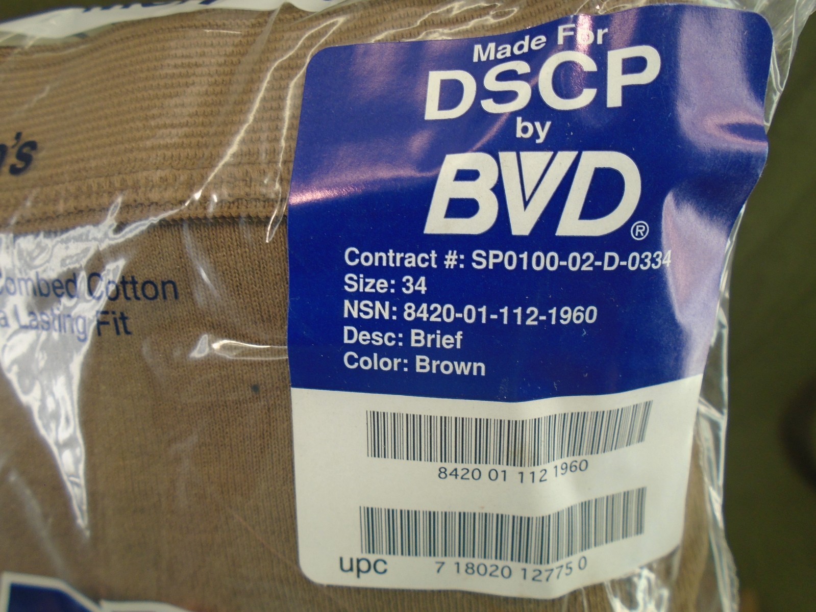 US Military 3 Pack BVD 100% Cotton Briefs Underwear Brown Size 34 Medium New 165