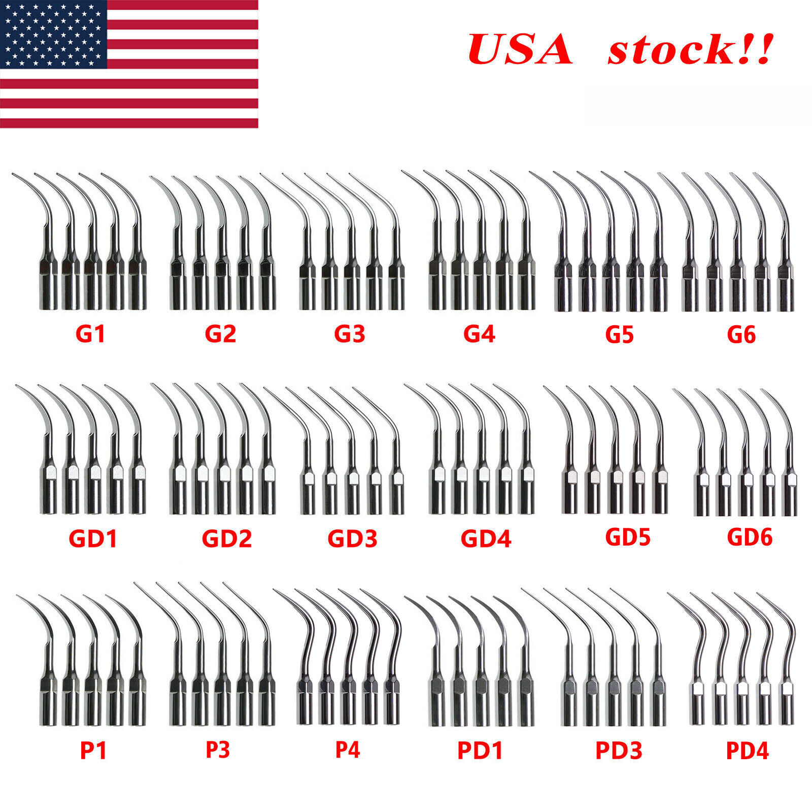 5× Dental Ultrasonic Piezo Scaler Tips fit Woodpecker EMS /DTE SATELEC Handpiece