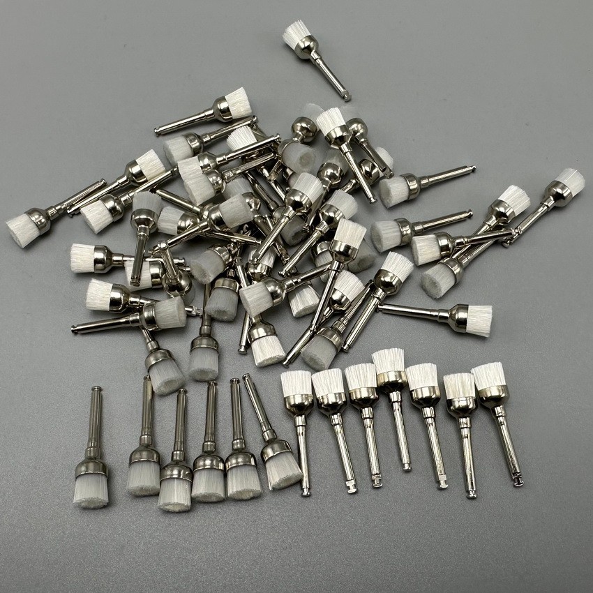 100Pcs/Pack Dental White Nylon Bowl Polishing Polisher Prophy Brushes Flat