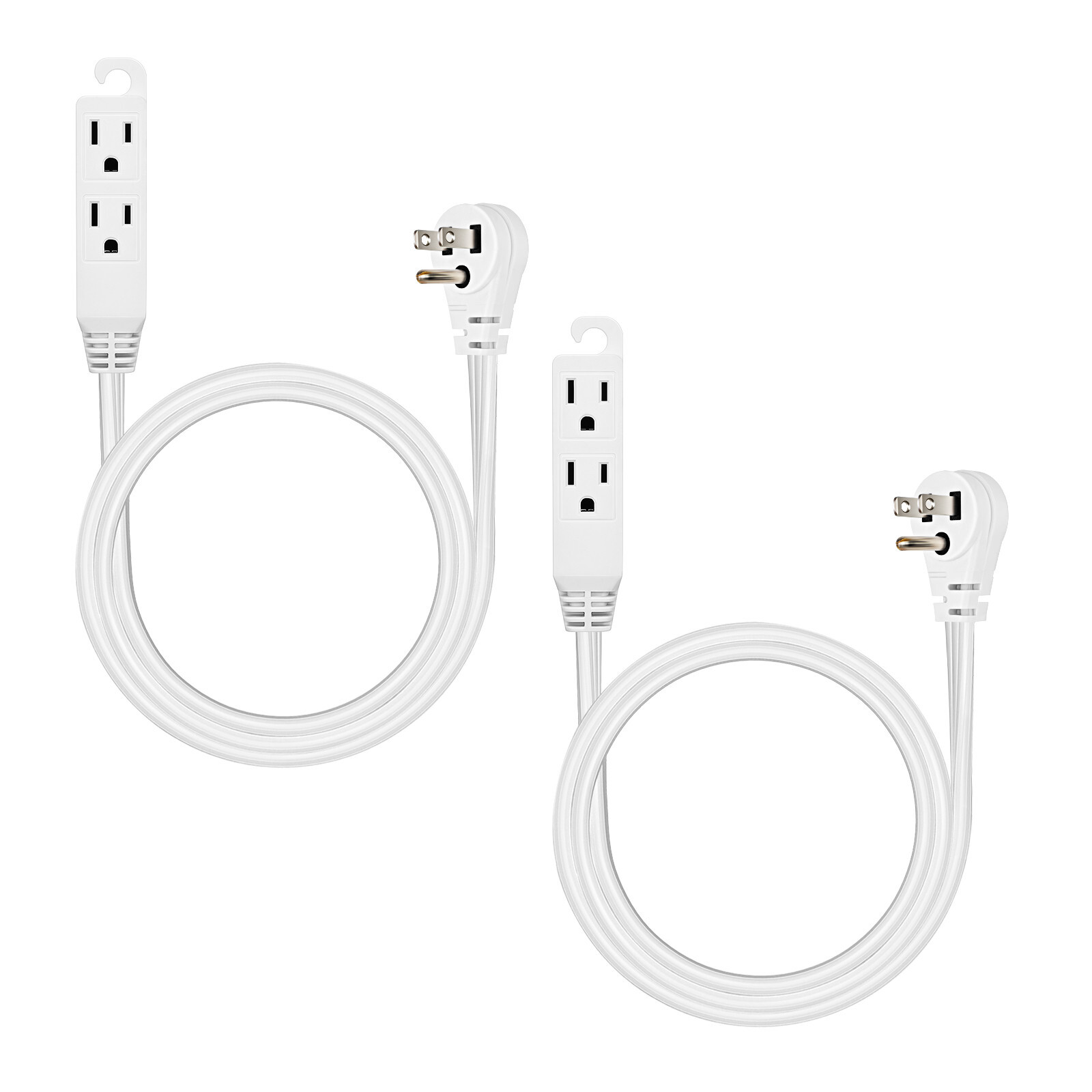 DEWENWILS 2 Pack 3 ft Extension Cord with Flat Plug 3 Grounded Outlets 16/3 Awg