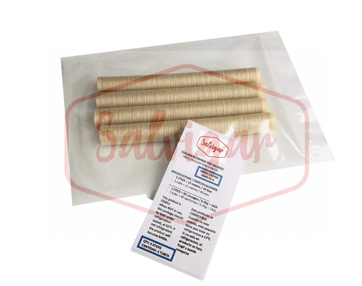 Collagen Casings Dry 26mm / 50ft for stuffing 64 Lb 360 sausages 4 sticks