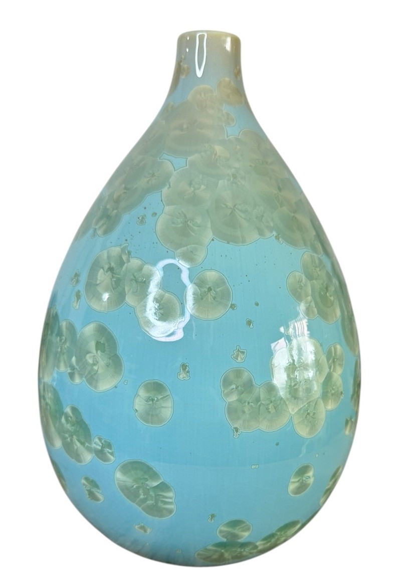 Simon Pearce Teardrop Jade Crystalline Vase Celadon Organic Studio Pottery