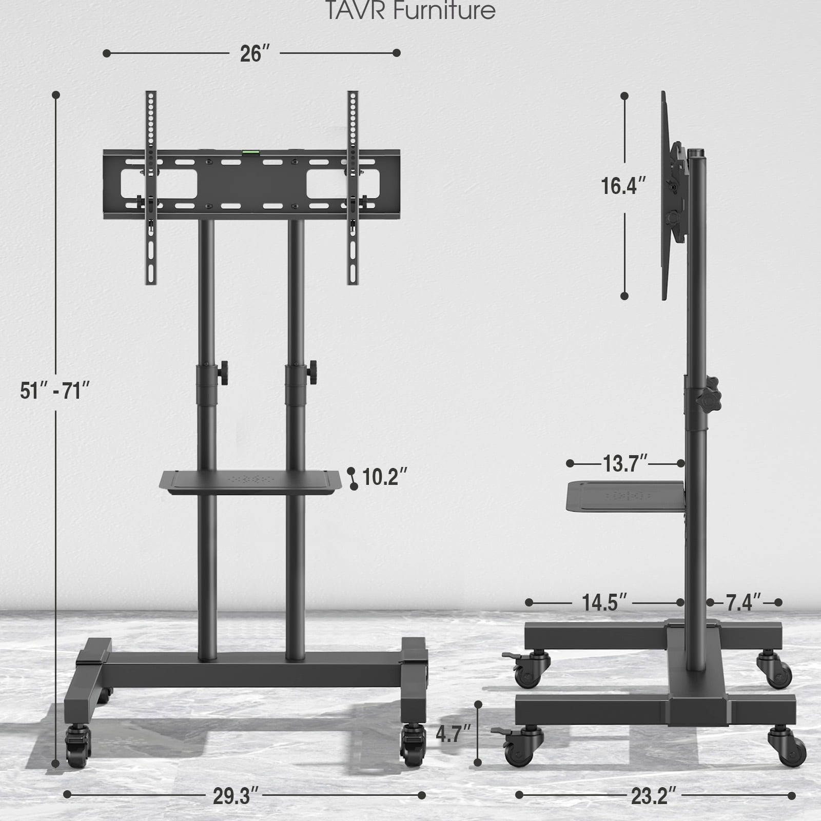 TAVR Tall Rolling TV Stand TV Cart with Wheels for 32 to 85 Inch Flat Panel TVs