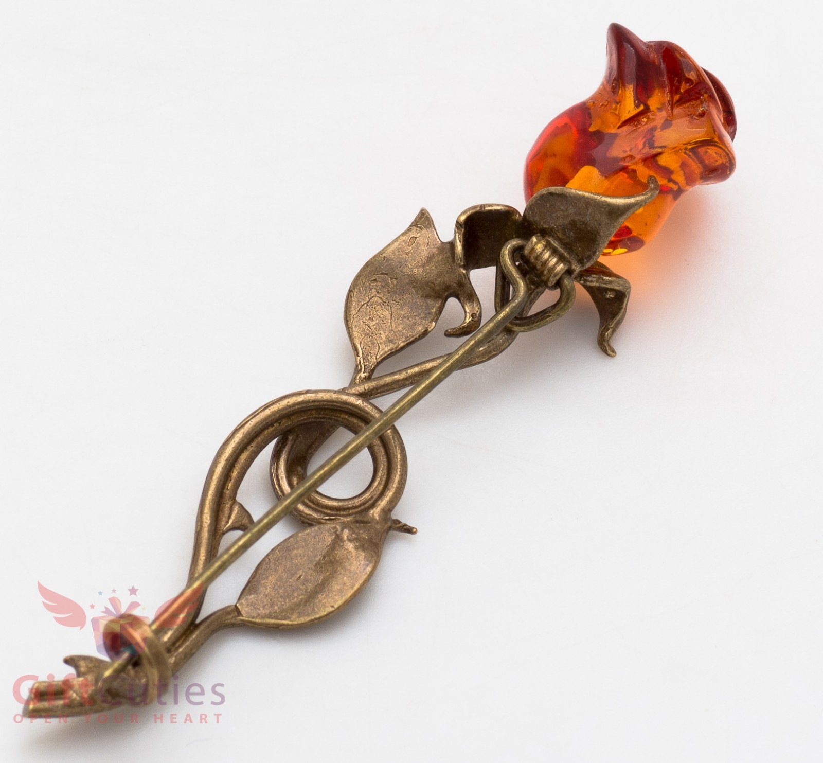Solid Brass Amber Flower Rose Brooch IronWork