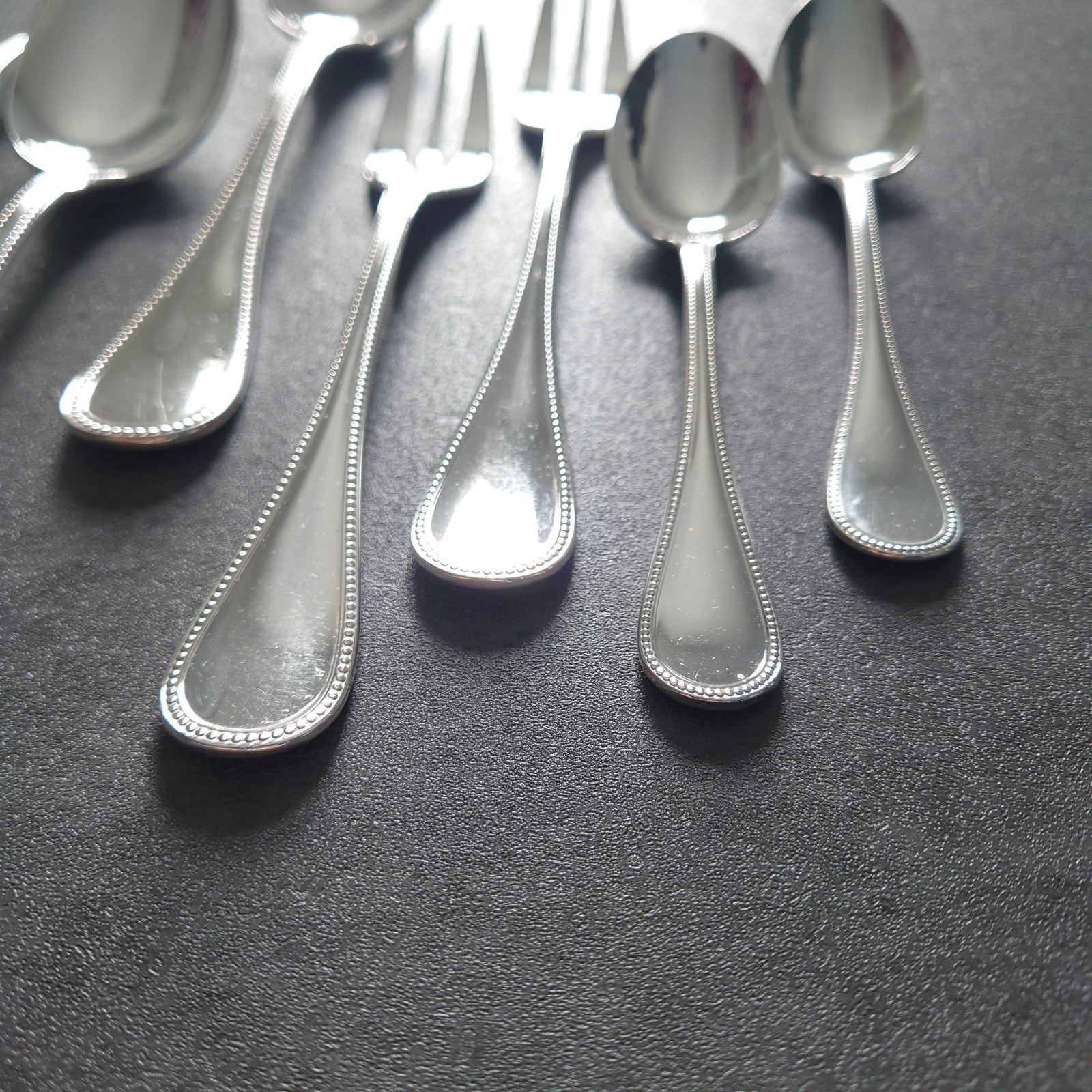 Christofle Perles 10pcs Silverplate Flatware Standard Knife Fork Spoon Very Good