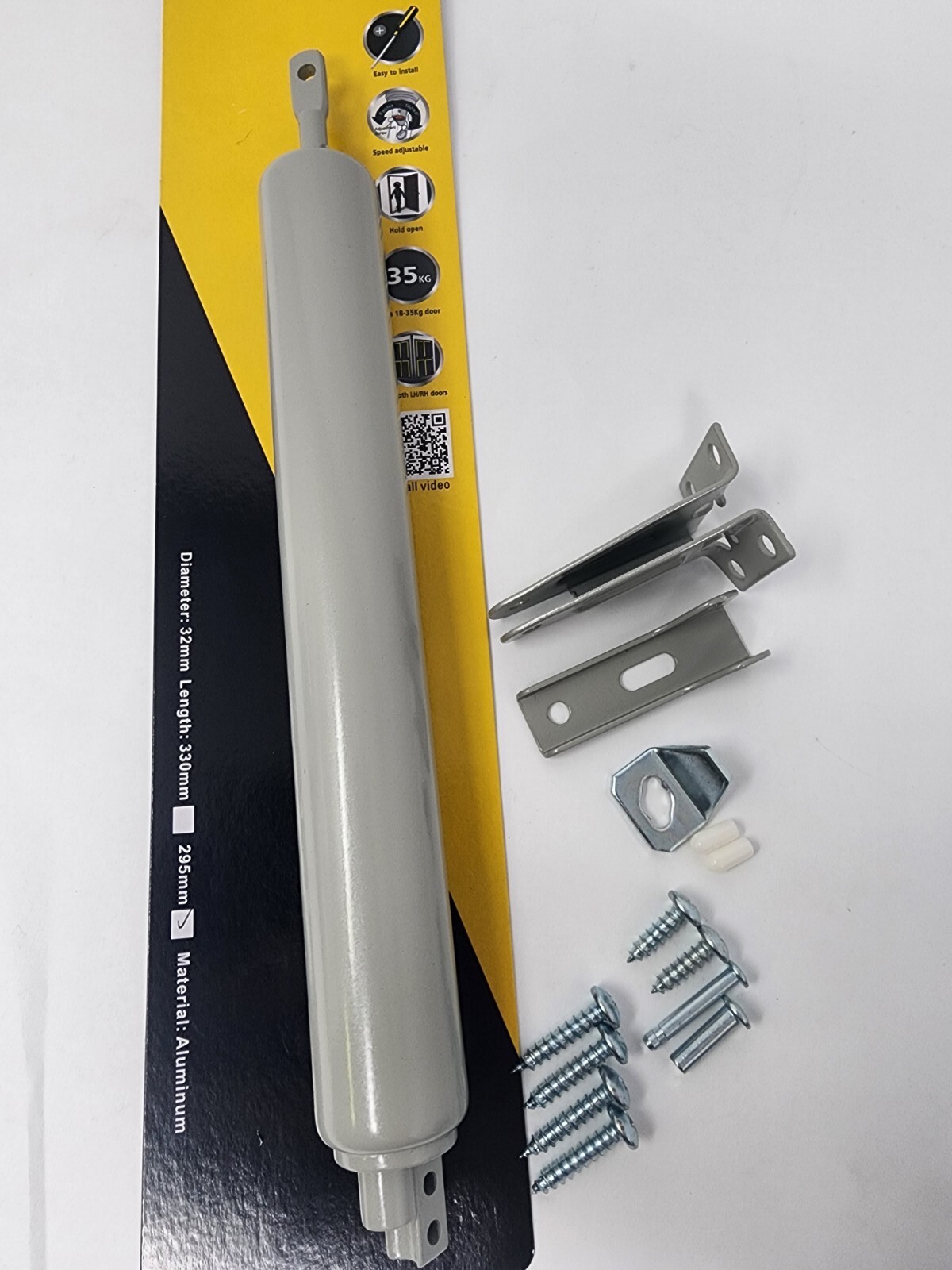 Storm Door Closer, Gray,Door Closure with Hold Open Feature & Smooth Closing Mot
