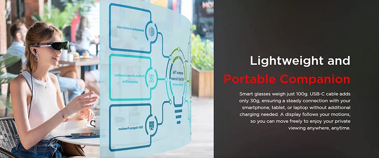 TCL NXTWEAR G Smart Glasses Portable Wearable Dual HD OLED Display - Open Box