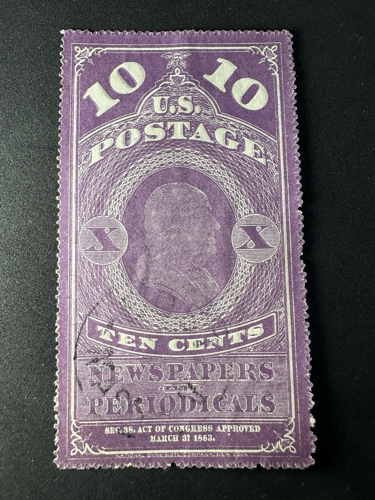 1863 Unlisted Color Embossed Newspaper Periodical Revenue Postage Stamp