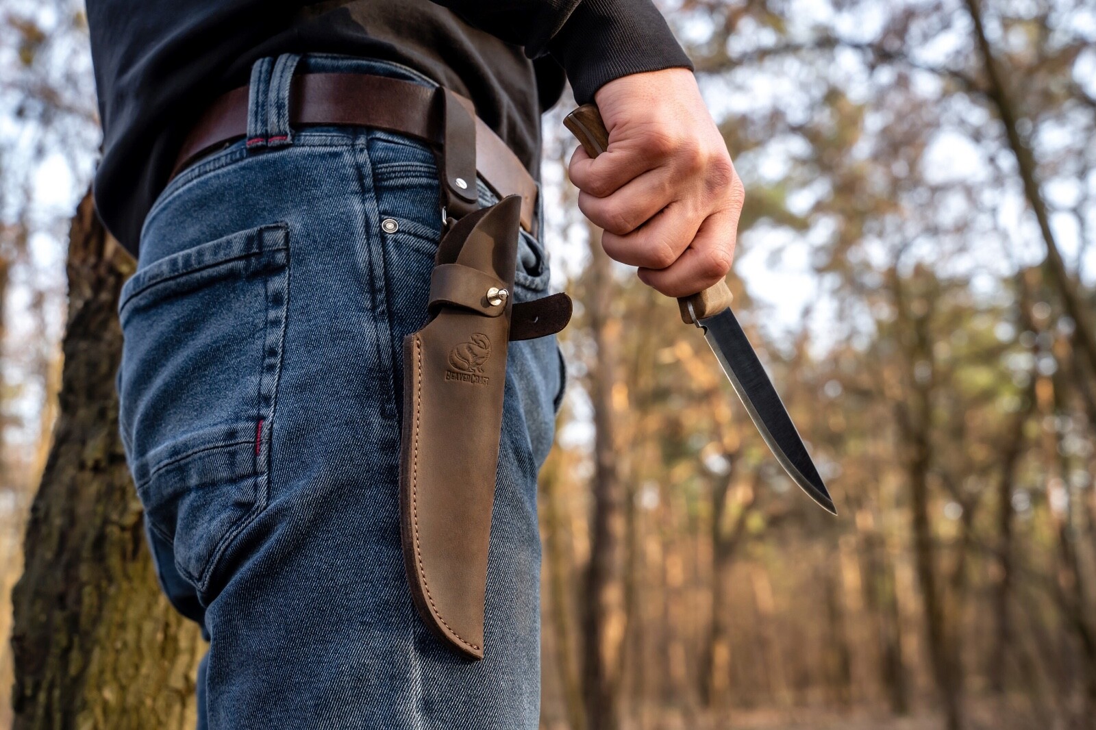 Carbon Steel Fixed-Blade Bushcraft Knife with Leather Sheath BeaverCraft BSH3