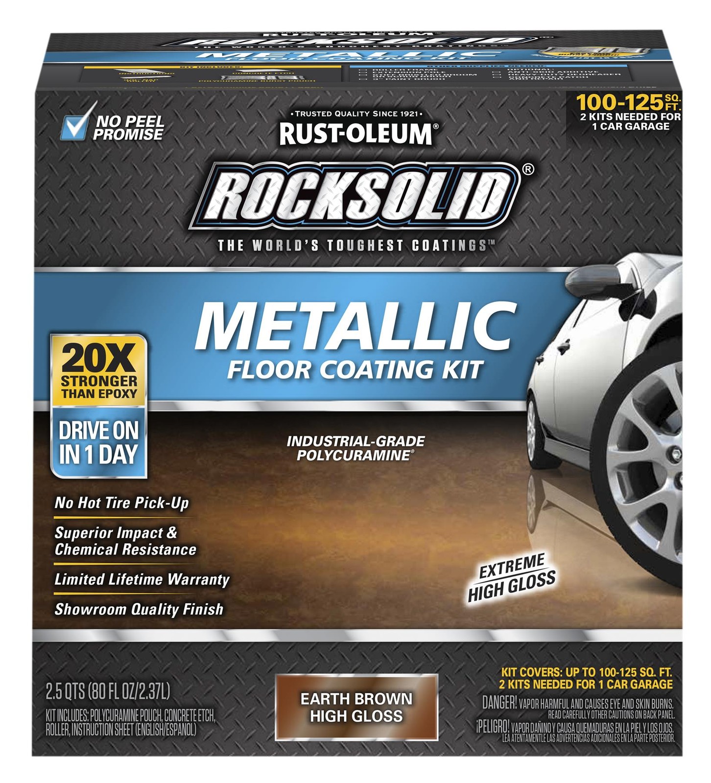 RockSolid Metallic Floor Coating Kit, Earth Brown, High Gloss, 80 Oz - 286895